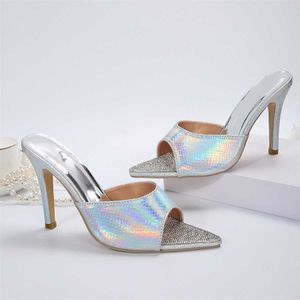Nuovo sandalo con diamanti in oro moda sandali con tacco alto a punta sandali pantofole per sandali estivi da donna 240228