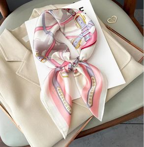 Designer Letters Print Flower imitate Silk Scarf Headband for Women Fashion Long Handle Bag Scarves Paris Shoulder Tote Luggage Ribbon Head Wraps 70x70CM 4Colors