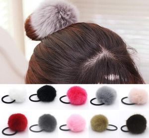 Senhora menina pele sintética bola fofa pom pom scrunchies pompom elástico suporte de rabo de cavalo corda de cabelo laços de cabelo acessórios 100 peças gr8841558