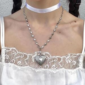 Chains Love Heart Souvenir Po Box Flip Pendant Steel Necklace Memory Frame Family Lover Valentine Jewelry Gift