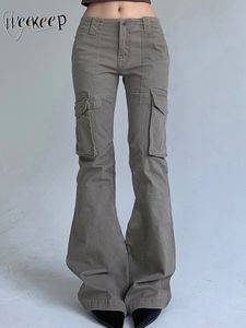 Weekeep Vintage Grey Cargo Pants Big Tickets Sydd låg stigning Kvinnor Casual Pants Y2K Grunge Trousers Ladies Streetwear Capris 240309