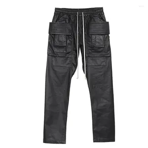 Pantaloni da uomo Pantaloni cargo con coulisse in cotone parkour con superficie in cera rivestita scura a doppio anello