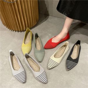 Lägenheter Mockasins tyg balettlägenheter Kvinnor 2023 Spring Pointed Toe Flat Shoes Shallow Knit Ballerina Shoes Mesh Loafers Soft Sole Flats