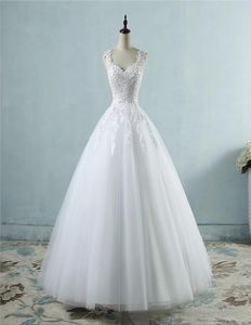 Sexy White Vneck Laceup Ball Gowns Wedding Dresses Tulle Applique Beads Bridal Dress For 2021 Custom Made6357659