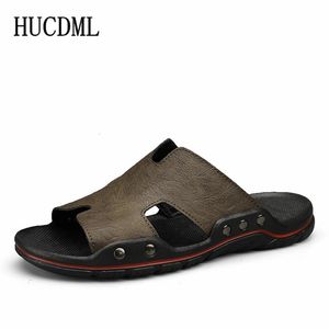 Mens Slippers Leather Summer Outside Sandals Big Size 3948 Beach Antislip Casual Slide Shoes 3848 240304