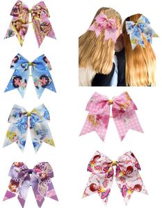 6pcspack New 7Inch print princess Hair Bows girls cheer bows Elastic Hair Bands Polyester ribbon Kids Girls Hair Accessories8319190