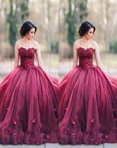 Burgundy Straplez Balo Balo Prenses Quinceanera Prom Elbiseler Dantel Korse Bask Bel Geri Backless Uzun Akşam Elbiseleri Custom2958318