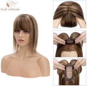 Toppers Rich Choices Haar-Topper für Frauen, Echthaar-Topper mit Pony, 150 % Dichte, 7 x 13 cm, Seidenbasis, Clip-in-Haarteile oben