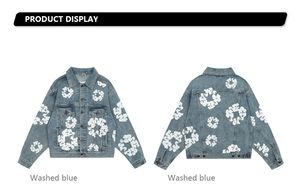 Куртка с цветочным узором Джинсовая женская мужская куртка Мытый синий Дизайнерская женская рубашка на пуговицах с алфавитом Женская дизайнерская куртка S-XL