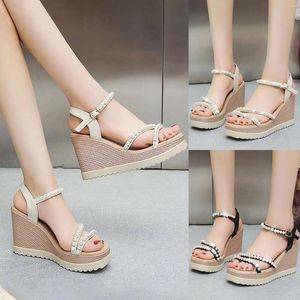 Sandalen Casual Side Hollow Belt Buckle Flat Bottom Roman Damen Größe 11w Cork Wedge Damen Tan Crystal For