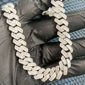 Feiner Schmuck, modische kubanische Kette für Herren, 15 mm Breite, individuelle kubanische Halskette mit Baguette-Moissanit-Motiv aus Silber