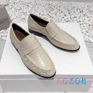 Flats Concise Pleated Grey Leather Flat Loafers Women's Walking Shoes Real Leather Round Toe Neutral Leisure Driving Shoes