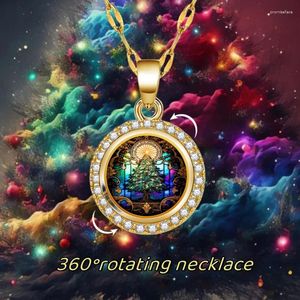 Collane con ciondolo Alla moda Girevole a 360 ° Albero della vita Amuleto Collana con zirconi Regalo di Natale Banchetto Decorazione di gioielli per feste Forfamily