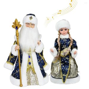 Decorações de natal um par balde de doces com música russa pelúcia papai noel boneca navidad ano ornamentos decoração presentes para crianças