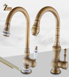 Bathroom Sink Faucets Kitchen Antique Color Cozinha Faucet Brass Swivel Spout Single Handle Vessel Mixer Tap5918178