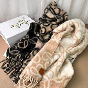 Дизайнерский шарф унисекс, осенне-зимний кашемировый шерстяной шарф с граффити, утепленный теплый флисовый шарф из альпаки, длинная шаль с бахромой