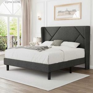 Altri accessori per la biancheria da letto Struttura letto Queens moderna con schienale ad ala, letto con piattaforma imbottita minimalista, 8 spazi di stoccaggio, molle senza telaio necessarie, facile da montare Y240320