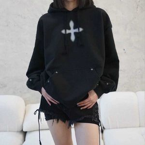 SK Classic Cross Flower Graffiti/Wilderness Camp Wide Hooded Sweetheart Couple Loose Hooded Sweetheart Womens Spring