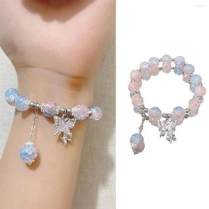 Bangle Exquisite Butterfly Crack Gradient Glaze Crystal Beaded Bracelet For Women Girls Elastic Sweet Fashion Jewelry