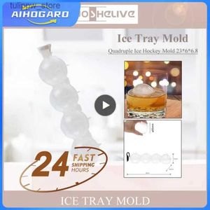 Ice Cream Tools Kitchen Ice Box Ice Cream Maker Tool 4 Hole Ice Hockey Makers Round Ice Ball Mold Whisky Cocktail Vodka Ball Ice Mold Bar Tool L240319