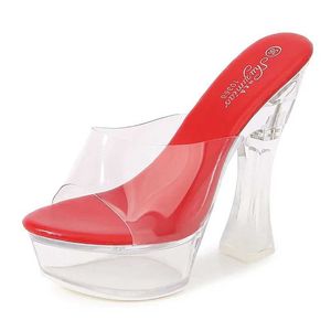 Dress Shoes New Sexy PVC Clear Platform Jelly Slippers Women High Heels Outdoors 14CM Sandals Summer Transparent Perspex Party Woman Shoe H240325