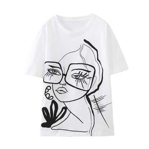 Taop ZA 2023 New Summer Girls Pattern White Round Neck Thireve TシャツChic Tops Womens Wholesale 1165693