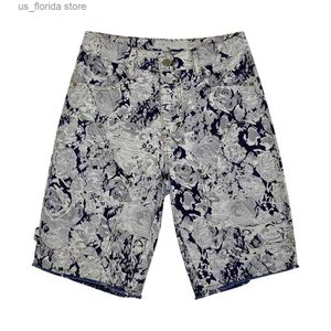 Shorts masculinos florais jeans jacquard rosa recorte bordado jeans shorts homens mulheres casal y240320