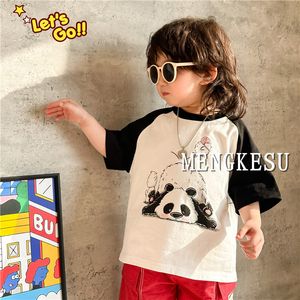 Kinder Baumwolle Freizeitkleidung Sets Jungen Cartoon Panda gedruckt Kurzarm T-Shirt rot halbe Cargo-Shorts 2024 Sommer Kinder Outfits Z7238