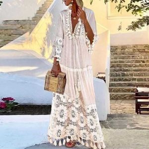 Abbigliamento donna di tendenza 2021 Abiti con nappe di pizzo Abito all'uncinetto Bohemian Plus Size Elegante spiaggia per donna