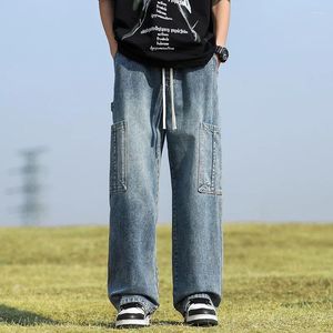 Herren Jeans 2024 Frühling Cargo Dreidimensionale Tasche Elastische Taille Lose Gerade Tube American