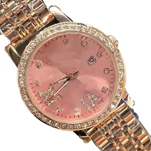 Luksusowe zegarki 32 mm ze stali nierdzewnej skórzany pasek okrągły diamentowy zegarek składana klamra Relojes Luminous Quartz Designer Hurtowa SB069 C4