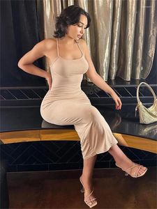 Casual Dresses Habbris Apricot Sexy Slip Maxi Dress Party Club Outfit For Women 2024 Summer Backless Bodycon Sleeveless Off Shoulder Long