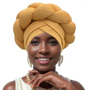 Roupas étnicas 2024 tranças exageradas turbante boné para mulheres fio de ouro africano auto gele headtie nigeria cabeça envoltórios feminino headpiece