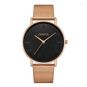 Wristwatches Geneva Relogio Masculino Ultra Thin Wristwatch Women Luxury Mesh Stainless Steel Watches Men's Women's Watch Female Male Clock