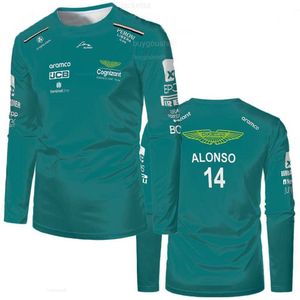 Erkek Tişörtleri Formül 1 2024 Alonso T-Shirt Büyük Boy Erkek Kadınlar F1 Uzun Kollu Tee Eğitim Spor Salonu Sıkı Top Aston Martin Yarış