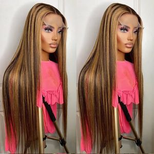 2024 Ny 30 tum Höjdpunkt peruker Human Hair HD Spets Frontal Wig Glueless Prepluched Blond Wig Colored Bone Straight Spets Front Wigs Syntetiska grossist Hårprodukter