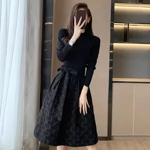 Casual Dresses 2024 Spring Autumn Women Fashion Long-sleeved A-line Dress Female O-neck Loose Vestidos Ladies Patchwork Q570