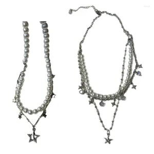 Pendant Necklaces Double Layer Zircon Star Necklace Elegant Pearls Beaded Clavicle Chain