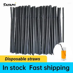 Disposable Cups Straws 100pcs 21cm Assorted Black Plastic Curved Drinking Wedding Birthday Party Bar Kitchen Drink Accessories