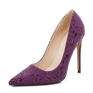 Dress Shoes Nightclub Snake Print Super High Heels 12CM Sexy Pointy Toe Office Womens Pumps Party Stilettos Plus Size Embossed Single H24032503