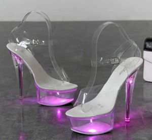 Dress Shoes Light Up Glowing Woman Luminous Clear Sandals Women Platform High Heel Transparent Stripper Wedding H240321