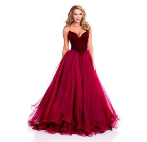 Moda modesta Abiti da festa Elegante abito da ballo con tulle Sweetheart al largo della spalla Abiti da sera da vino rosso Party Ball Gow5166919