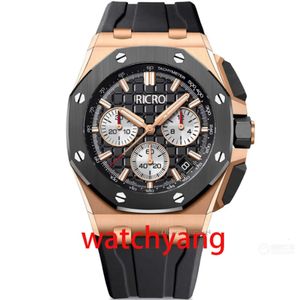 Movimento mecânico multifuncional de seis pinos masculino de designer 44 mm tamanho 15,5 mm de espessura pulseira de borracha de aço inoxidável relógio esportivo sem função de temporização