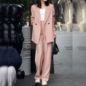 Xz121 Spring and Autumn Suit Coat Womens Large Size Wide Leg Pants Set Fat Mm200 Jin Pink Loose {category}