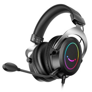 Hörlurar femina spel headset med stereo -ljud/löstagbar mikrofon/RGB/linjekontroll, överear hörlurar för PC PS4 PS5 Xbox Ampligame H3