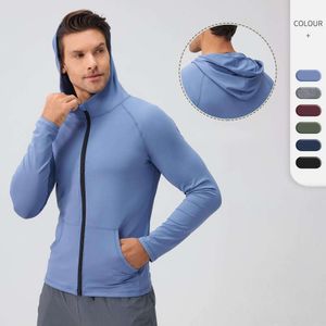 LU-610 Mens Sports Jacket with Zipper Hooded Yoga Fitness Coat Long Sleeved Quick Drying Running Training Tops