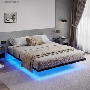 Outros suprimentos de cama Estrutura de cama flutuante com luzes LED estrutura de cama grande plataforma de metal sem necessidade de mola de caixa fácil de montar estrutura de cama grande Y240320