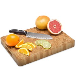 End Grain Wood Bamboo Cutting Board Kitchen, Commercial Use - Extra Large, Thick Butcher Block with Juice Groove, Handles, Non-slip Feet for Chopping Veggies,