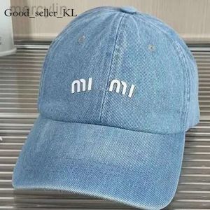 Miumiubag Cap Designer Hat Casquette Water Washing Denim Blue Baseball Cap with Curved Brim 503 Mium Mium Cap