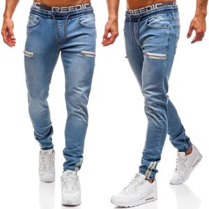 Mäns denimtyg Casual Frosted Zipper Design Sport Fashion Casual Jeans för män T240320